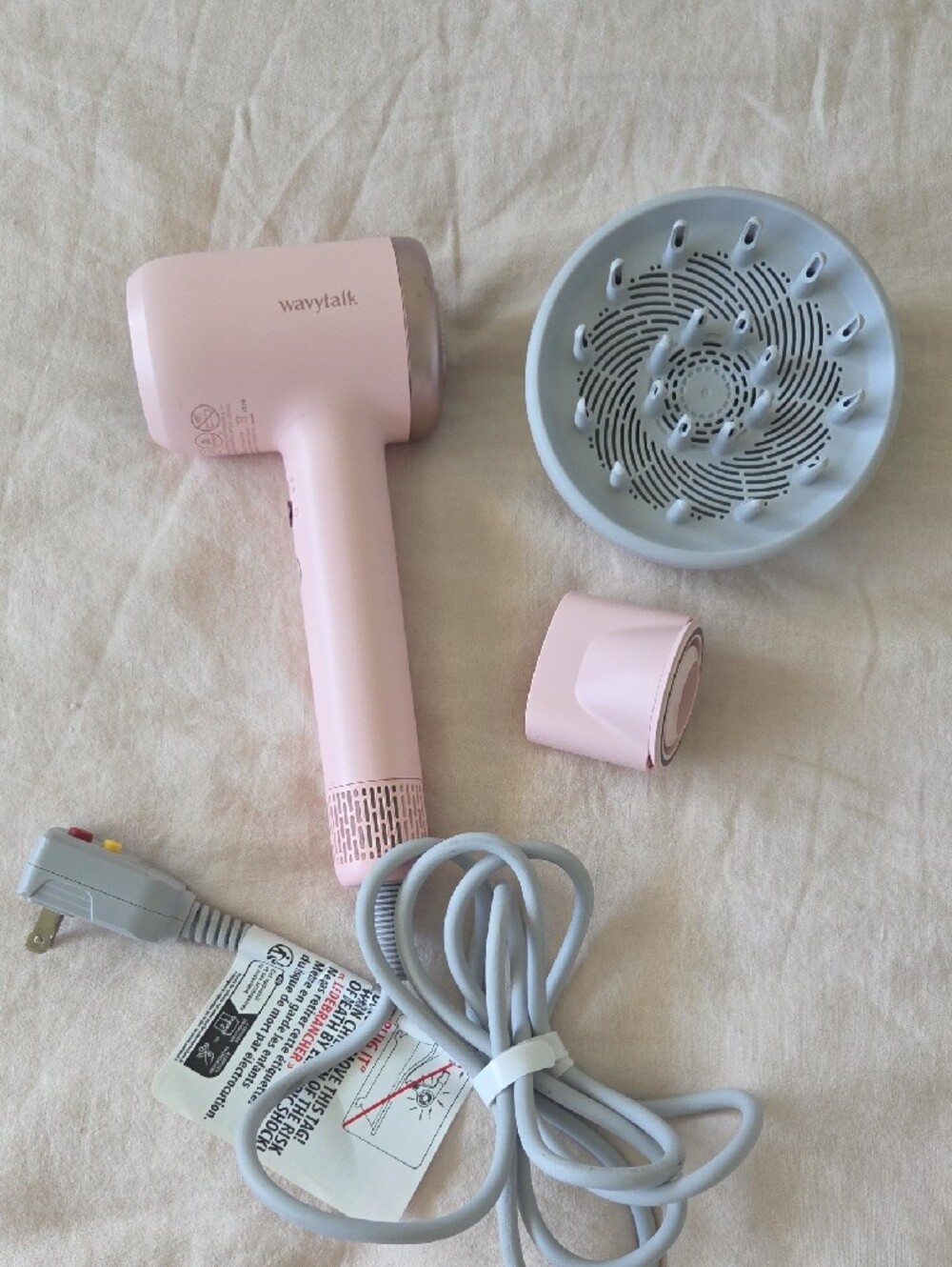 Waytalk Pink Compact Hair Dryer with Diffuser Attachment